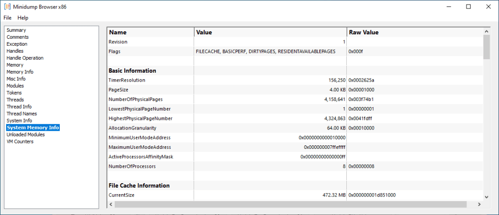 systemMemoryInfoStream