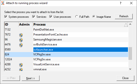 start-attach-wizard-processes