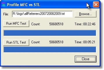 Time comparison of reading a 2GB file with MFC and STL