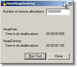 HeapDestroy timing demonstration