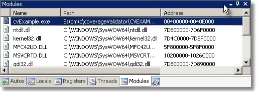 Visual Studio modules list