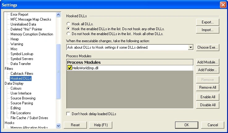 Setting up DLL filters to focus on the JNI DLL