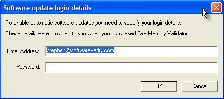 Software update login details