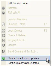 Software update menu