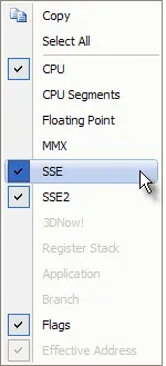 Visual Studio registers menu