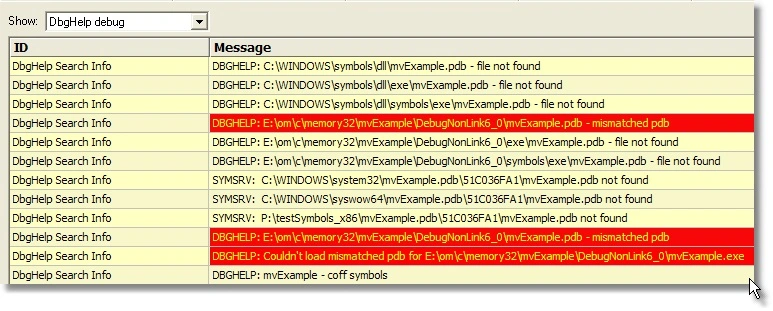 Mismatched Symbols found on dbghelp search path