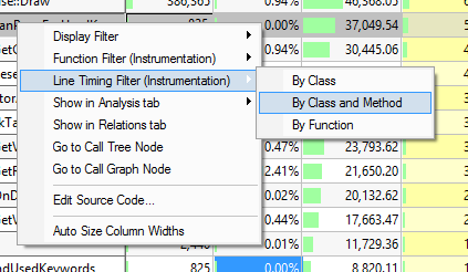 Performance Validator line timing context menu