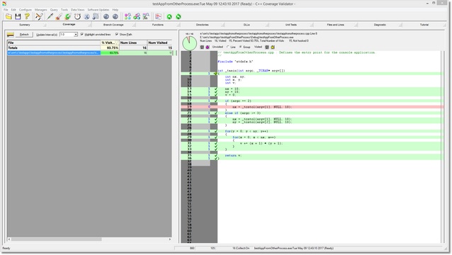 code coverage results for child process