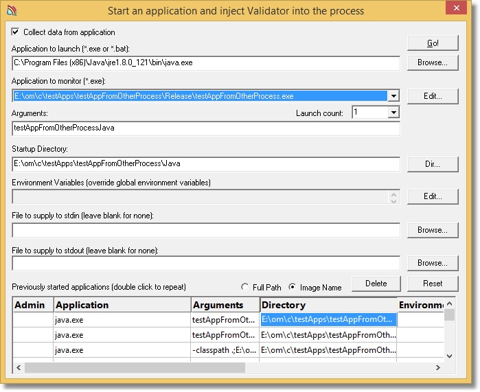 Launch dialog application to monitor Java