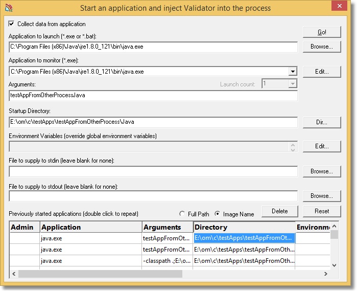 Launch dialog Java arguments