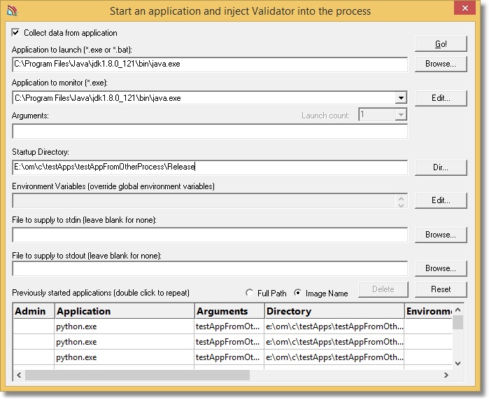 Launch dialog Java directory