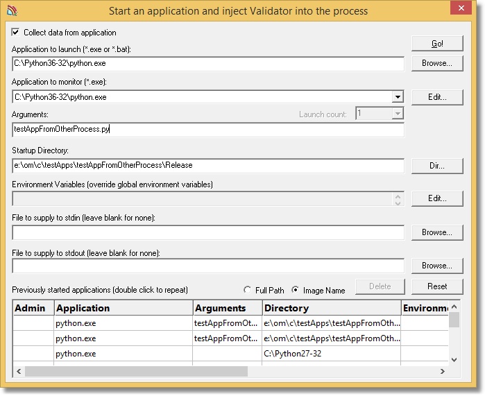 Launch dialog Python arguments