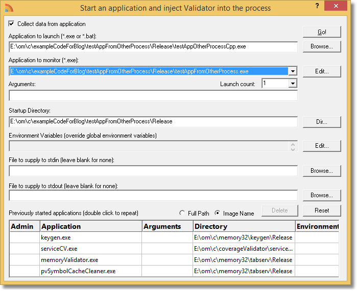 Choosing the application to monitor