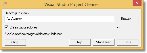 Visual Studio Project Cleaner user interface