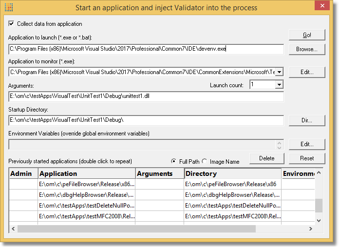 Memory Validator starting Visual Test Explorer