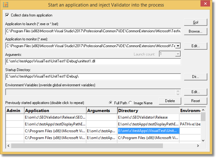 Memory Validator starting vstest console