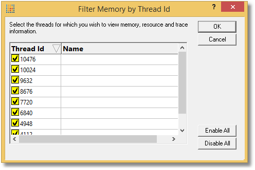 Memory Validator Thread Filter with no names