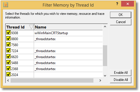 Memory Validator thread filter with names provided by CreateThread()