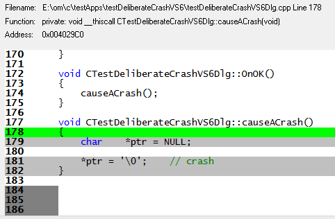 Crash location source code