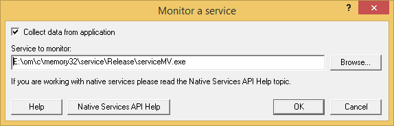 Monitor a service dialog