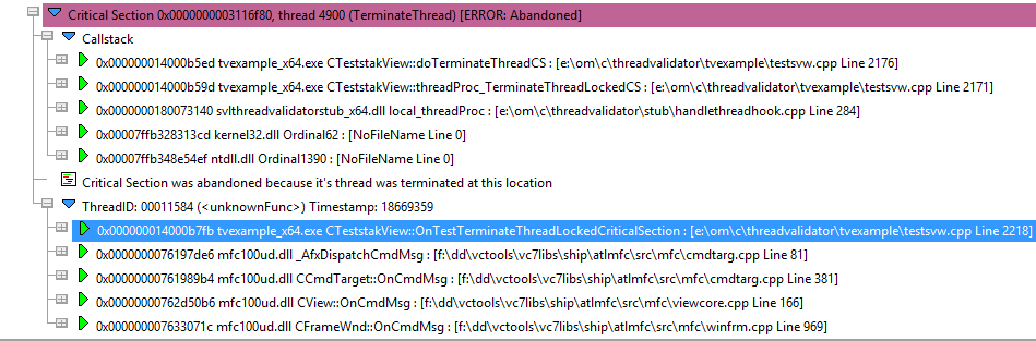 Thread Validator analysis abandoned critical sections because of TerminateThread()