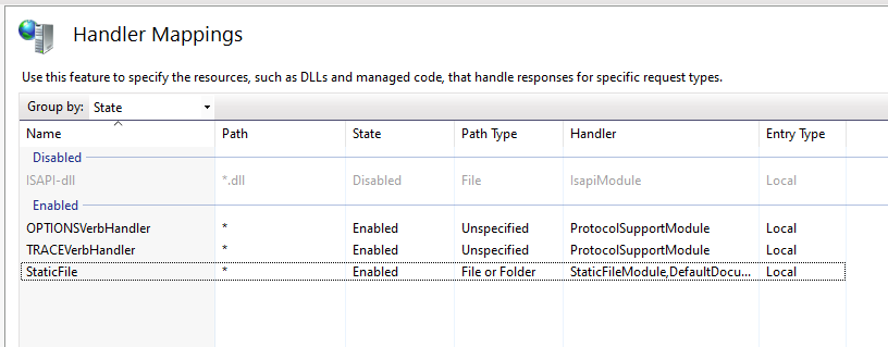 IIS handler mappings values