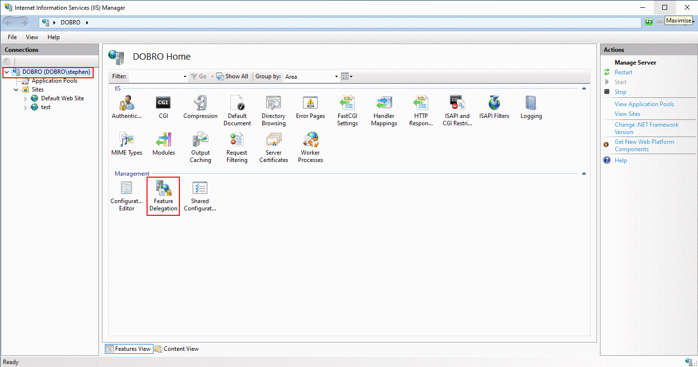 IIS Feature Delegation
