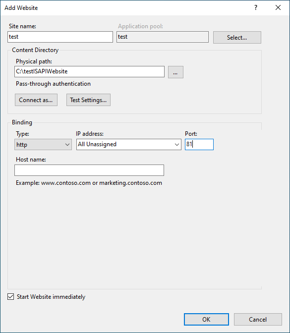 IIS Add Website dialog