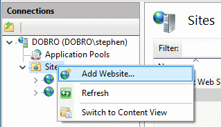 IIS context menu Add Website