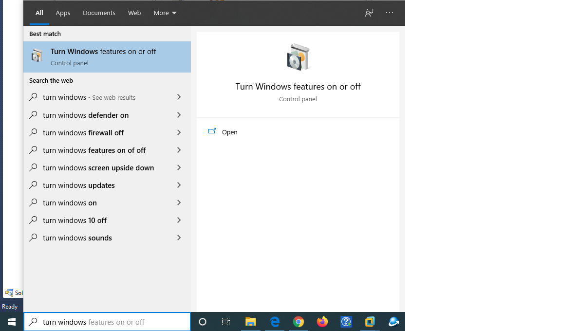 Turn Windows features on and off
