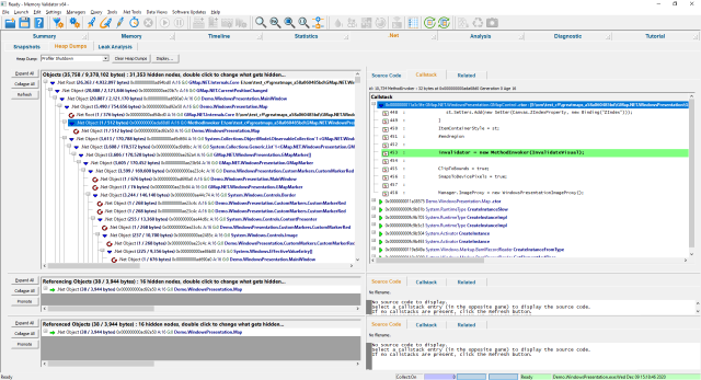 Memory Validator .Net heap dump tab