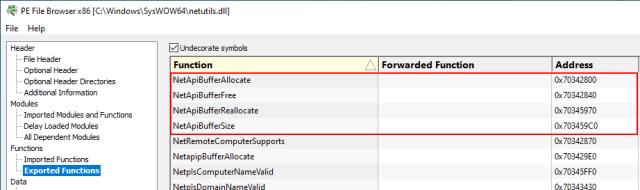 Netutils.dll exported functions