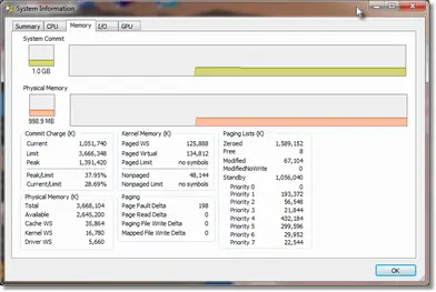 Process Explorer system information