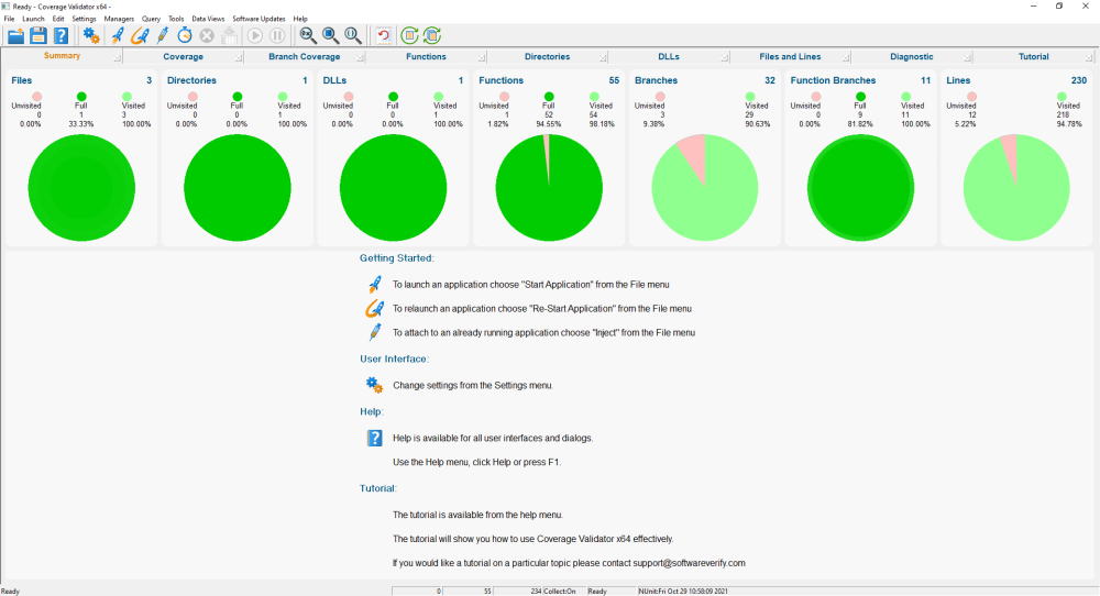 Code coverage summary results