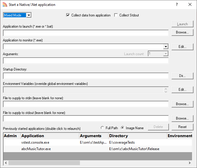 Start a native application dialog