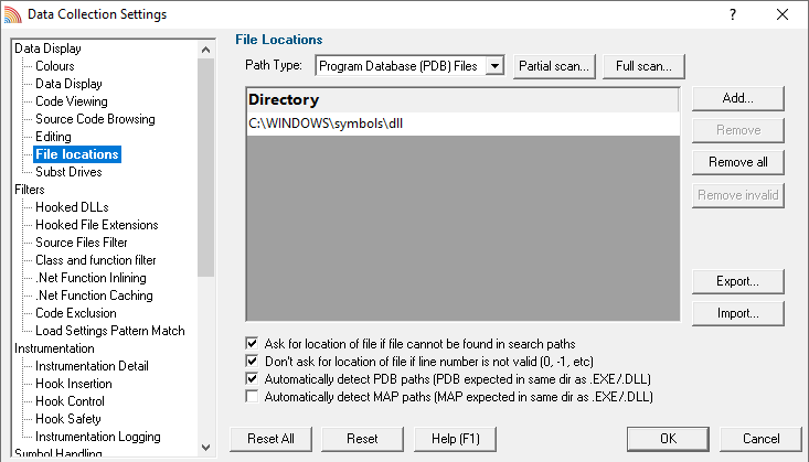 File locations dialog - PDB files