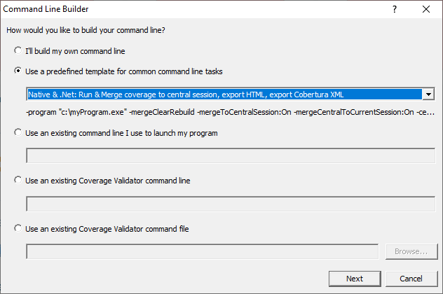 Command line builder wizard