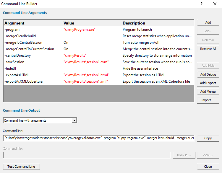 Command line builder with invalid arguments