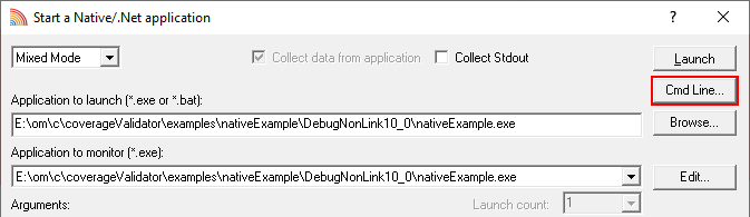 Launch dialog showing Cmd Line... button