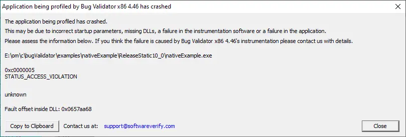 Bug Validator crash detected dialog