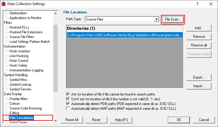 Bug Validator File Locations Source Files