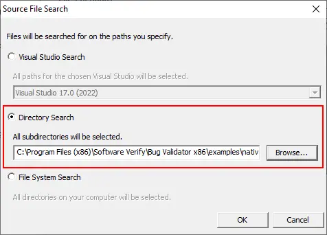 Source files dialog