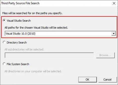 Third party source files dialog