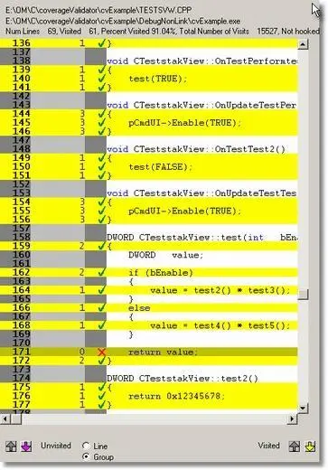 Coverage Validator interactive code coverage display