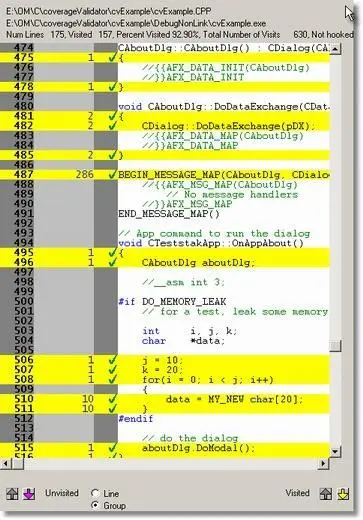 Coverage Validator interactive about code coverage display