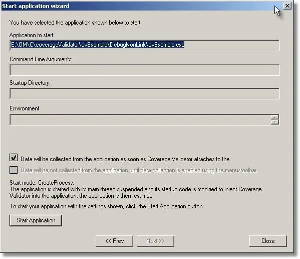Coverage Validator launch wizard