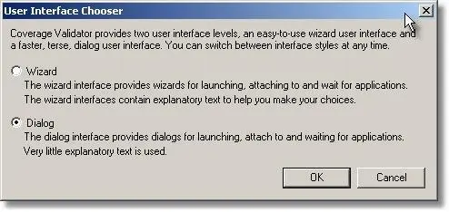 Coverage Validator user interface mode dialog