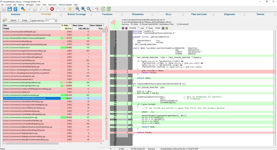 Coverage Validator code coverage display