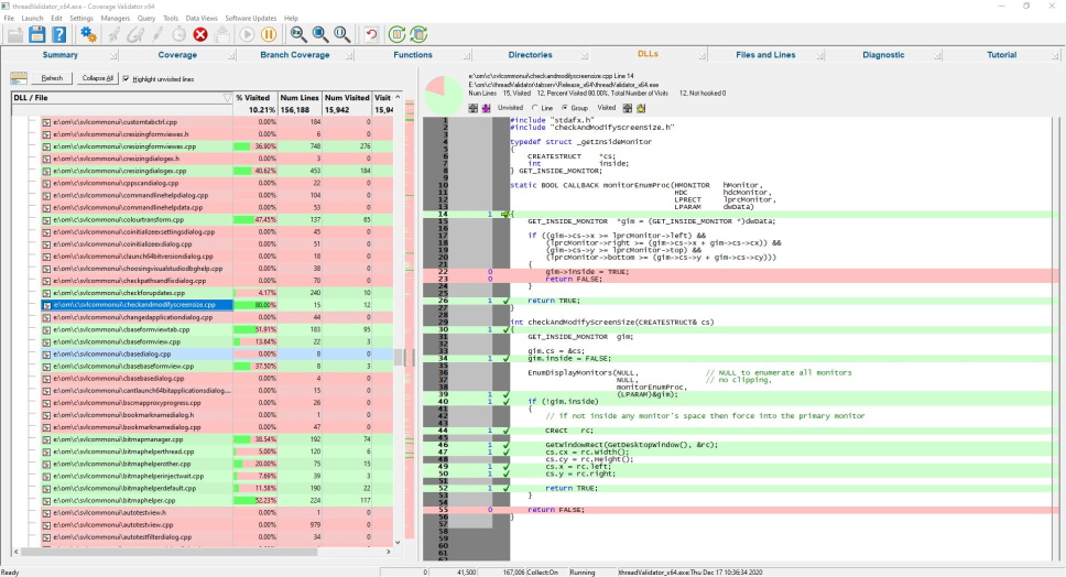 Coverage Validator DLLs display