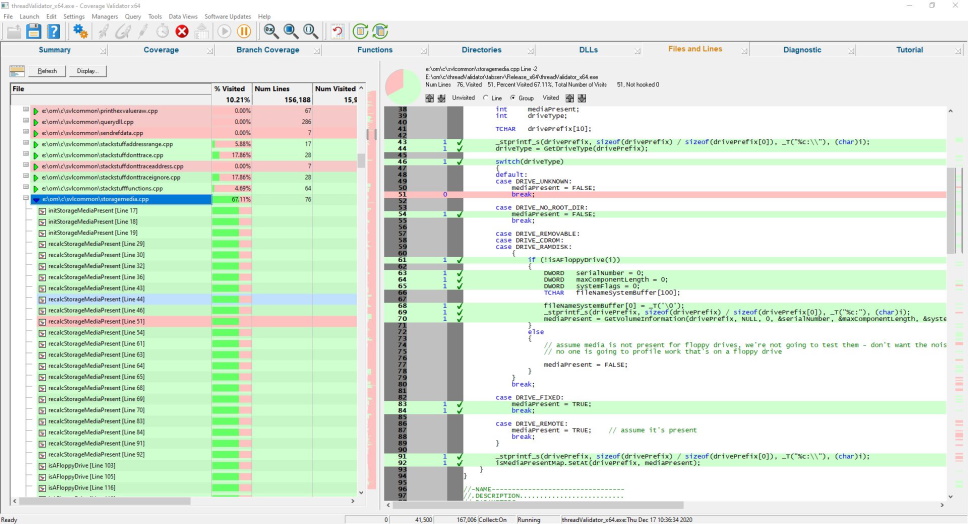 Coverage Validator files and lines display